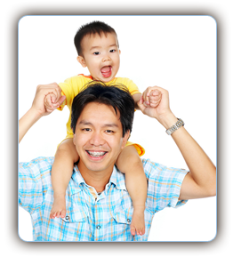 stock photo of a dad with braces and son